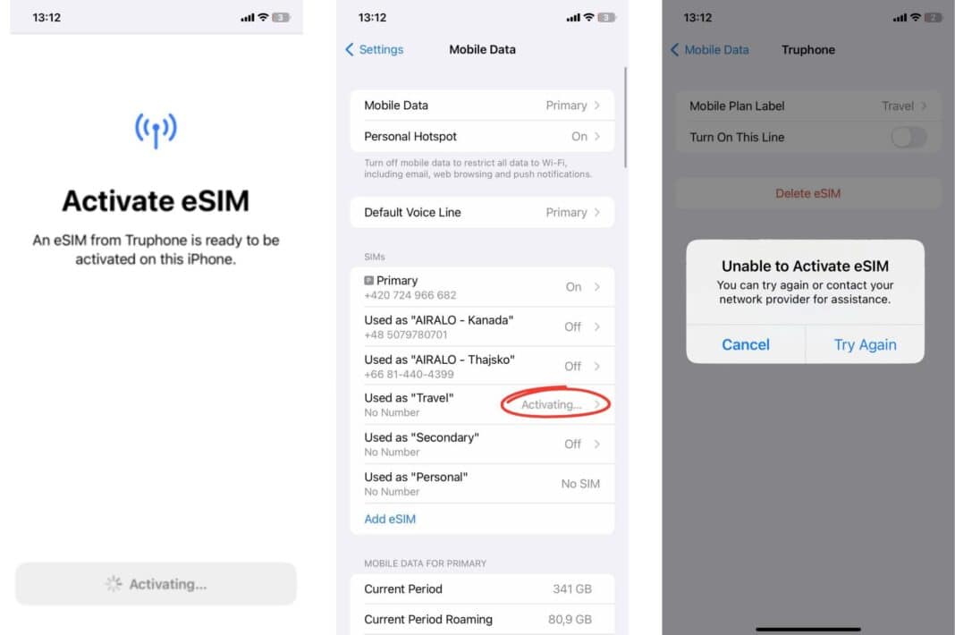 iphone 12 pro max esim not working